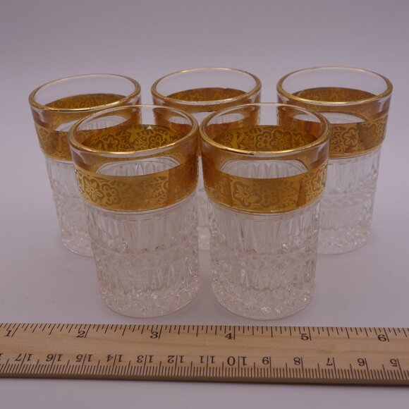 Set of One(1) Glass Bottle and Five(5) Shot Glasses with Gold Decoration - Picture 10 of 12